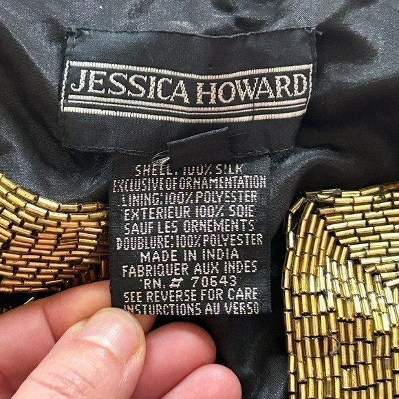 Vintage Jessica Howard Metallic Black Gold Beaded Silk Jacket Women's Medium - Picture 4 of 13